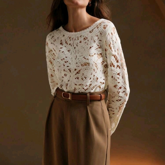 Crochet Casual Hollow Tree Pattern Long Sleeve Sweater - Picture 3 of 4